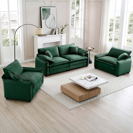 Corduroy Loveseat and 2 Chair Set - Green - Furniture Home Direct