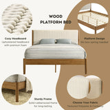 Queen Bed Corduroy Upholstered Contemporary Walnut - Furniture Home Direct