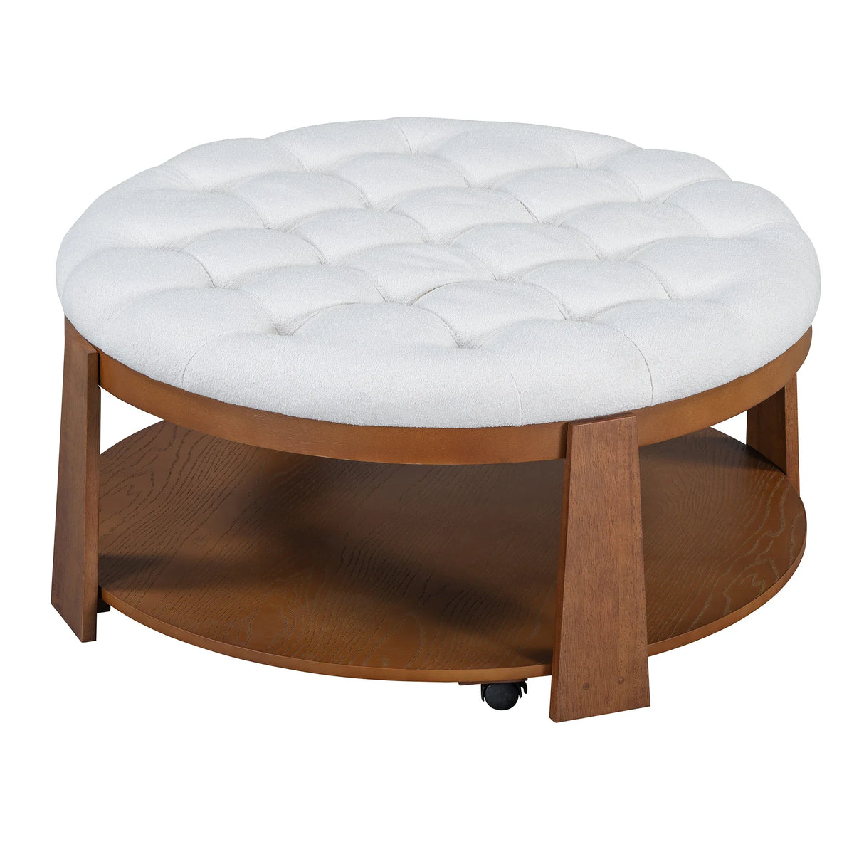 Round Ottoman Coffee Table with Upholstered Top Ivory White - Furniture Home Direct