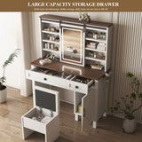 Vanity Desk With Sliding Mirror And LED Lights White - Furniture Home Direct