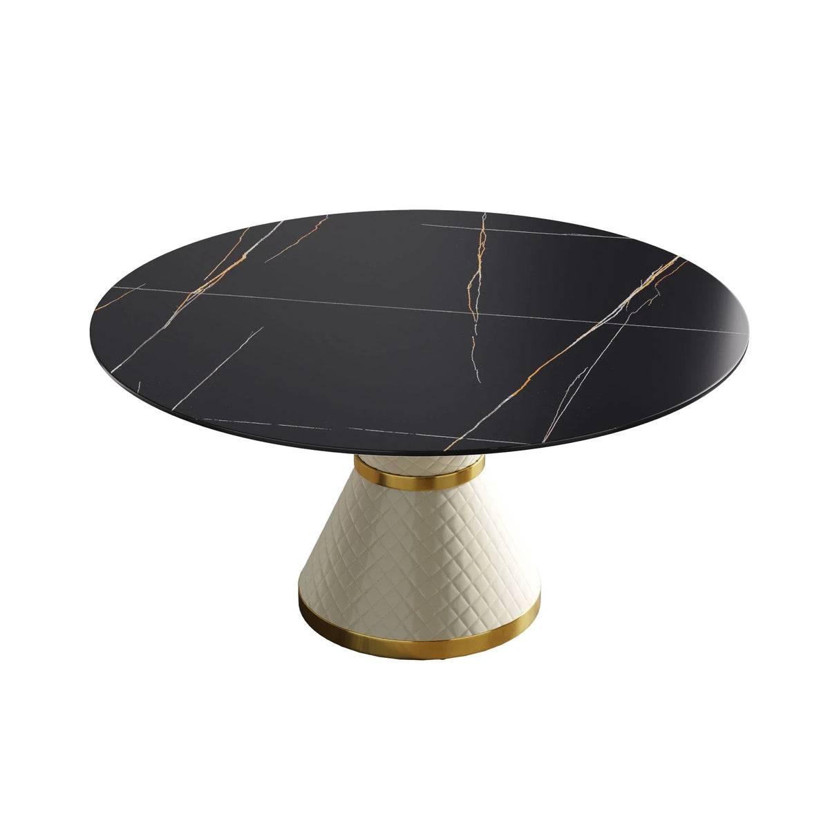 59.05" Modern Artificial Stone Round Carbon Steel Base Dining Table, Can Accommodate 6 People - Black / White - Furniture Home Direct