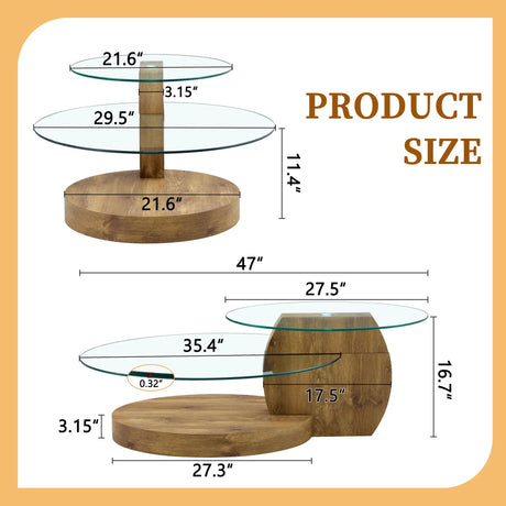 Modern Natural Wood Grain Double Layer Coffee Table Versatile Design - Natural Wood / Transparent - Furniture Home Direct
