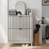 Shoe Cabinet With 2 Flip Drawers, Fluted Shoe Storage Cabinet For Entryway, Free Standing Shoe Storage Organizer With Wave Doors For Heels, Boots, Slippers In Hallway, Living Room - Gray - Furniture Home Direct