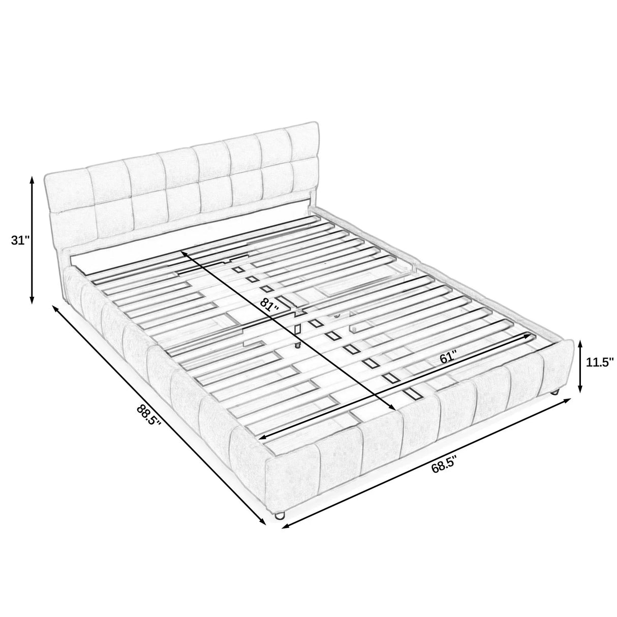 Modern Platform Bed Frame With Thick Chenille Fabric - Furniture Home Direct
