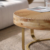 Coffee Table Round Carved Sunburst Top Natural Gold - Furniture Home Direct