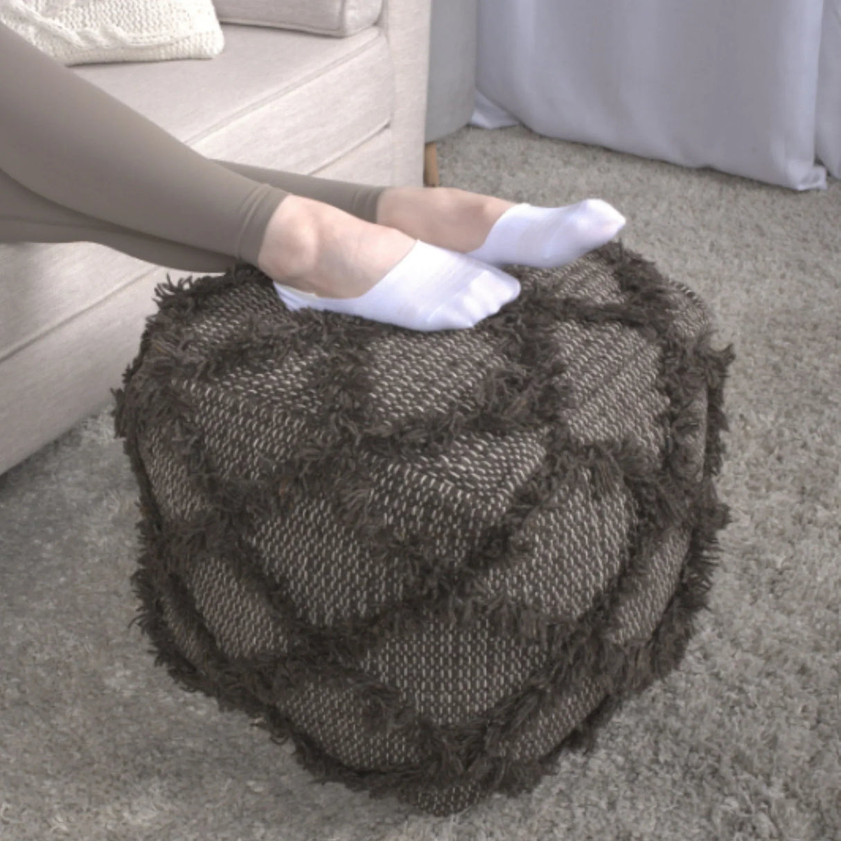 Jumanji - Handcrafted Wool And Cotton Pouf - Brown - Furniture Home Direct