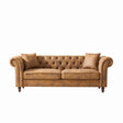 Chesterfield Sofa, High Roll Armrest Sofa, Upholstered Mid Century Modern Couch, 3 Seater Couch - Brown - Furniture Home Direct