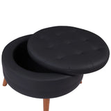 107 Inch Black Sectional With Round Storage Ottoman - Furniture Home Direct