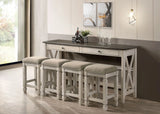 Console Table With 4 Stools - Antique White - Furniture Home Direct