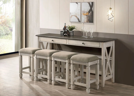Console Table With 4 Stools - Antique White - Furniture Home Direct