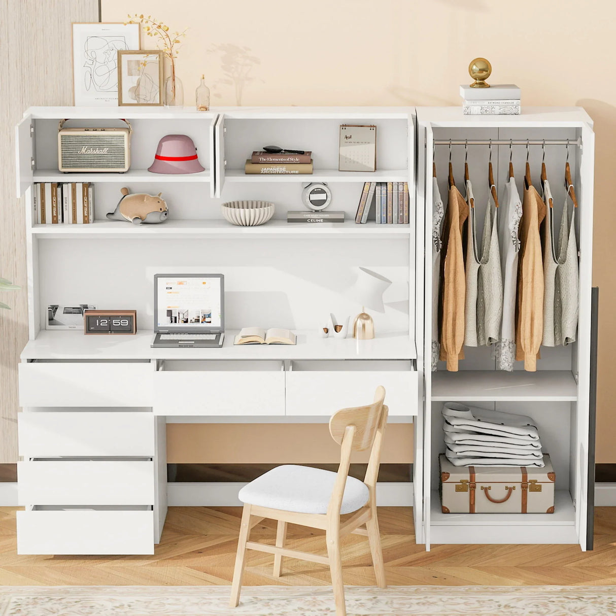 2 Door Storage Desk Wardrobe For Bedroom With Shelves And Drawers - Furniture Home Direct