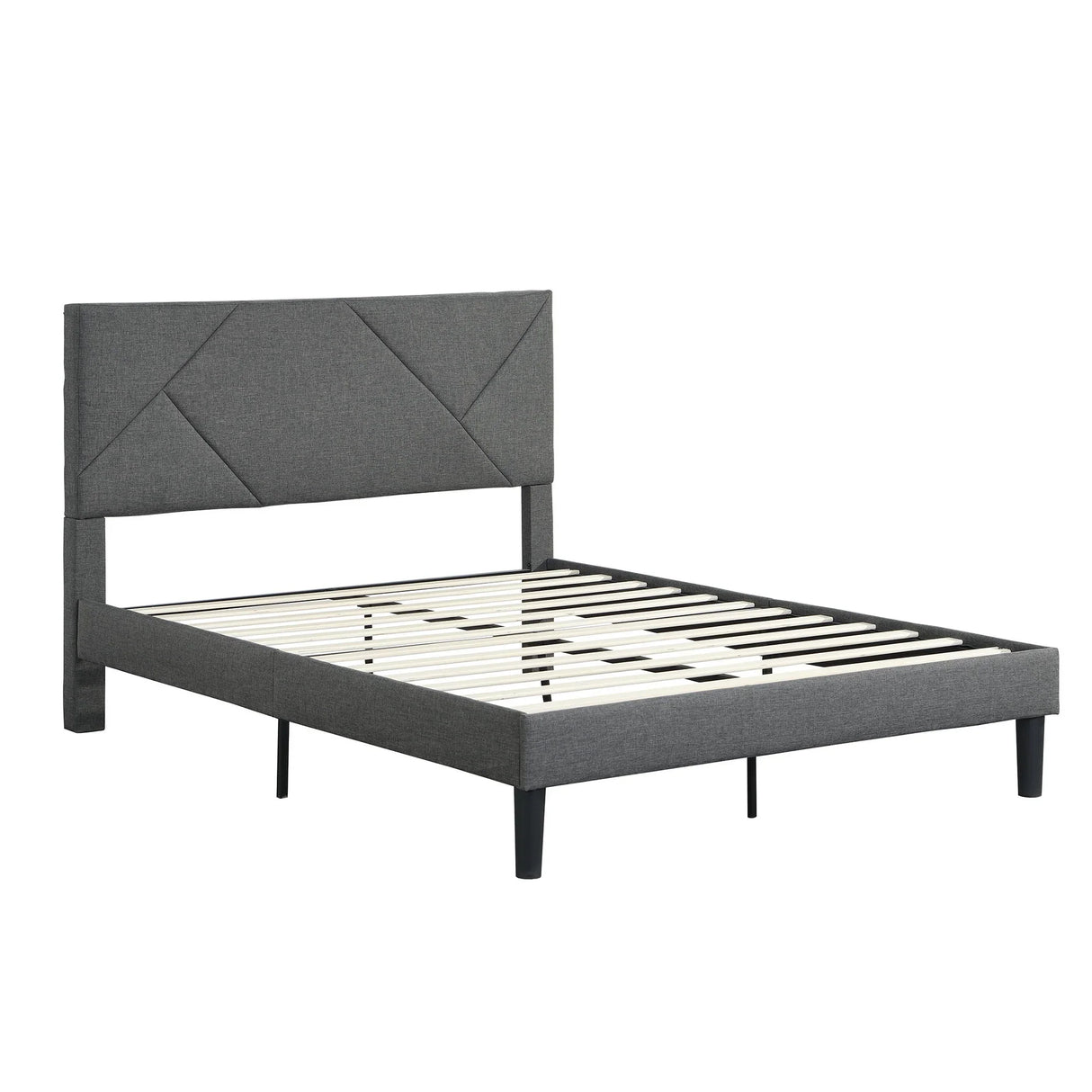 Upholstered Platform Bed Frame With Headboard, Wood Slat Support - Furniture Home Direct