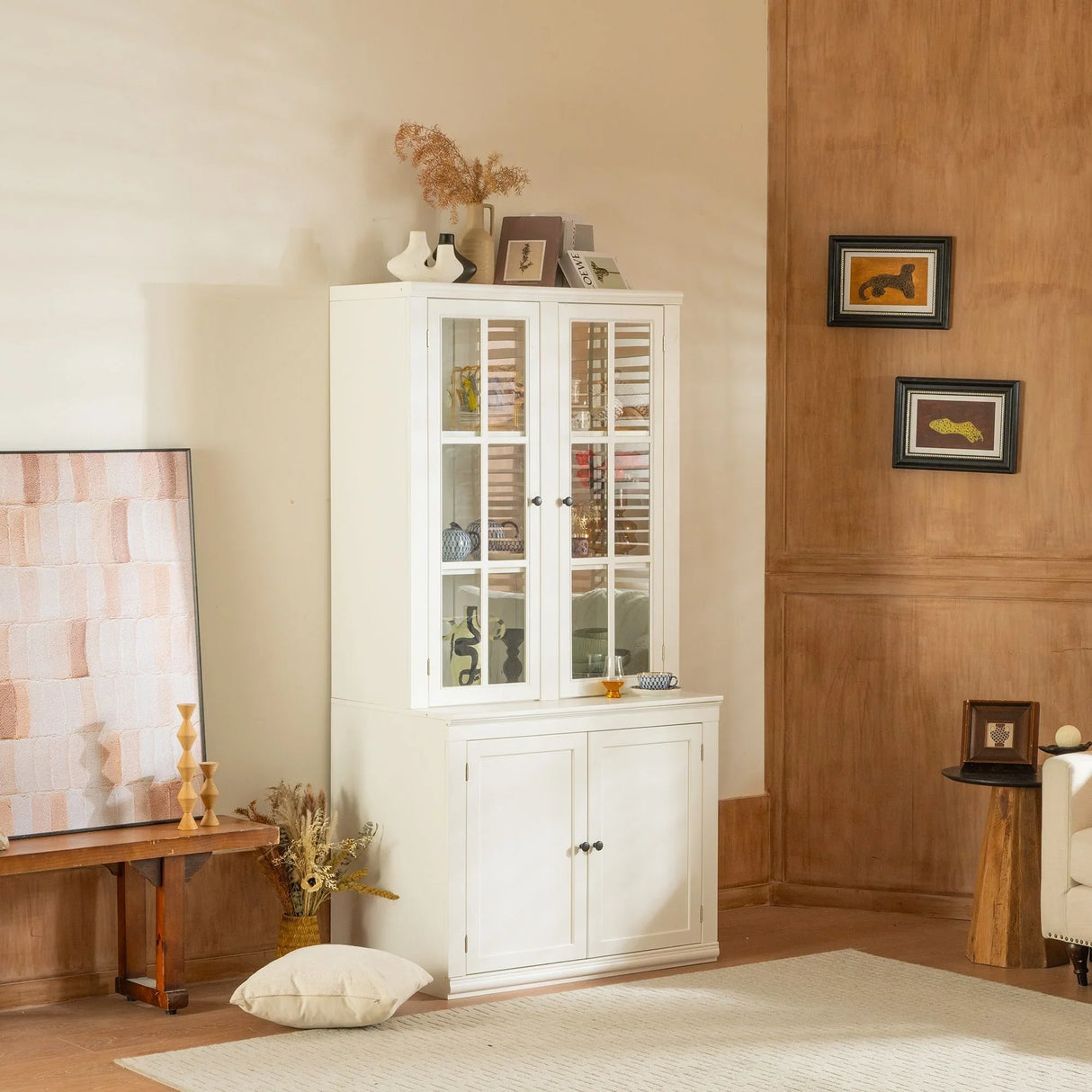 Retro Style Hutch Cabinet With Glass Door, China Cabinet For Home - Furniture Home Direct