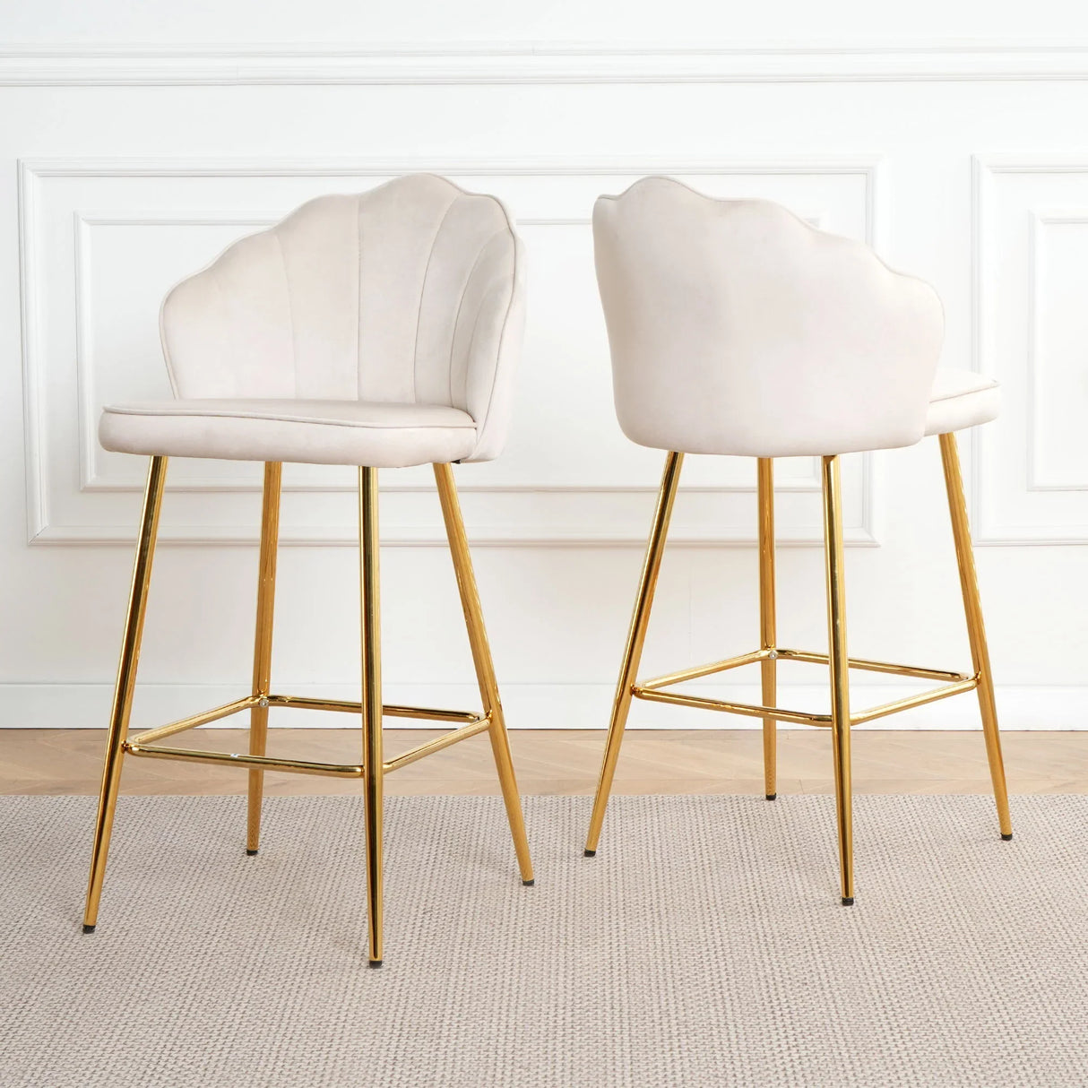 Elegant Shell Shape Velvet Bar Chair (Set of 2) - Furniture Home Direct