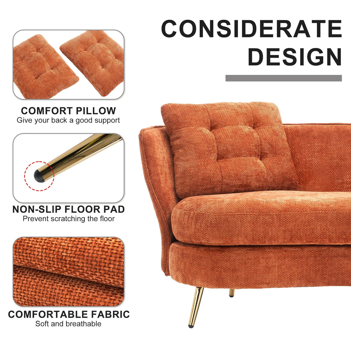Loveseat Sofa, Upholstered Couch With Metal Legs - Furniture Home Direct