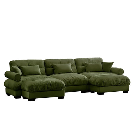 Modern Sectional Sofa With Ottoman, Round Bolster Armrests, Waist And Throw Pillows - Furniture Home Direct