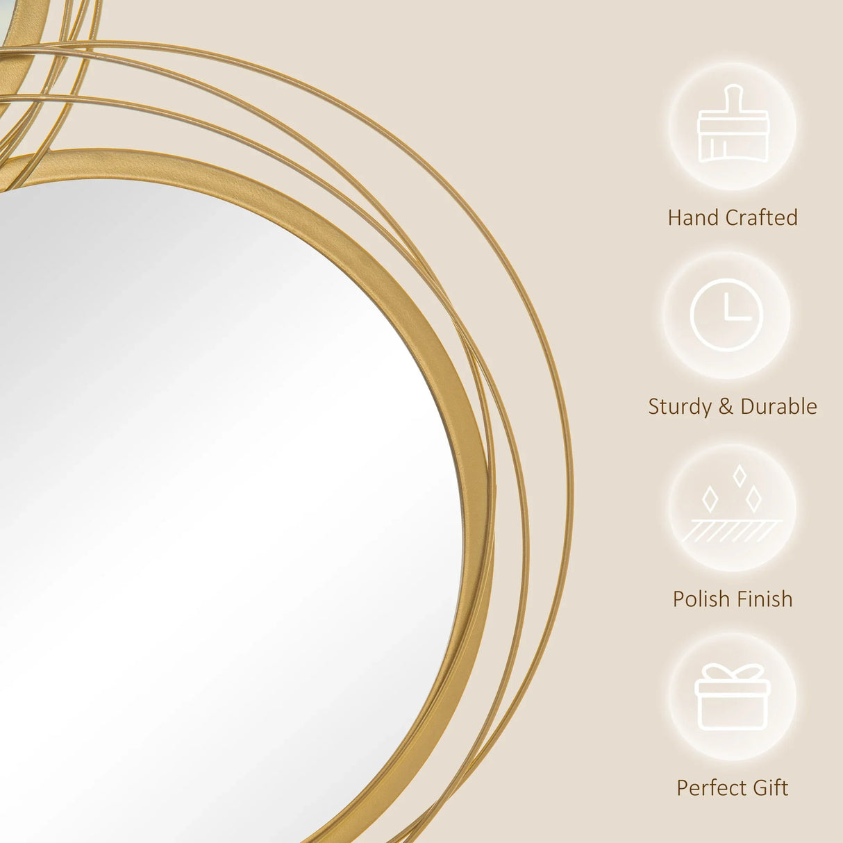 Round Mirror Wall Art Set With Gold Metal Rings Gold - Furniture Home Direct