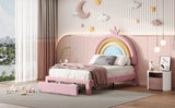 Upholstered Rainbow Design Bed, Velvet Princess Platform Bed With Storage Drawer - Furniture Home Direct