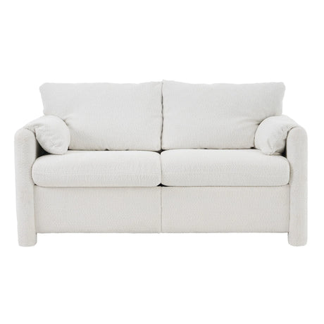 Modern Loveseat Sofa 2 Seater Plush Chenille Fabric Couch With High Density Foam Cushions - Ivory White - Furniture Home Direct