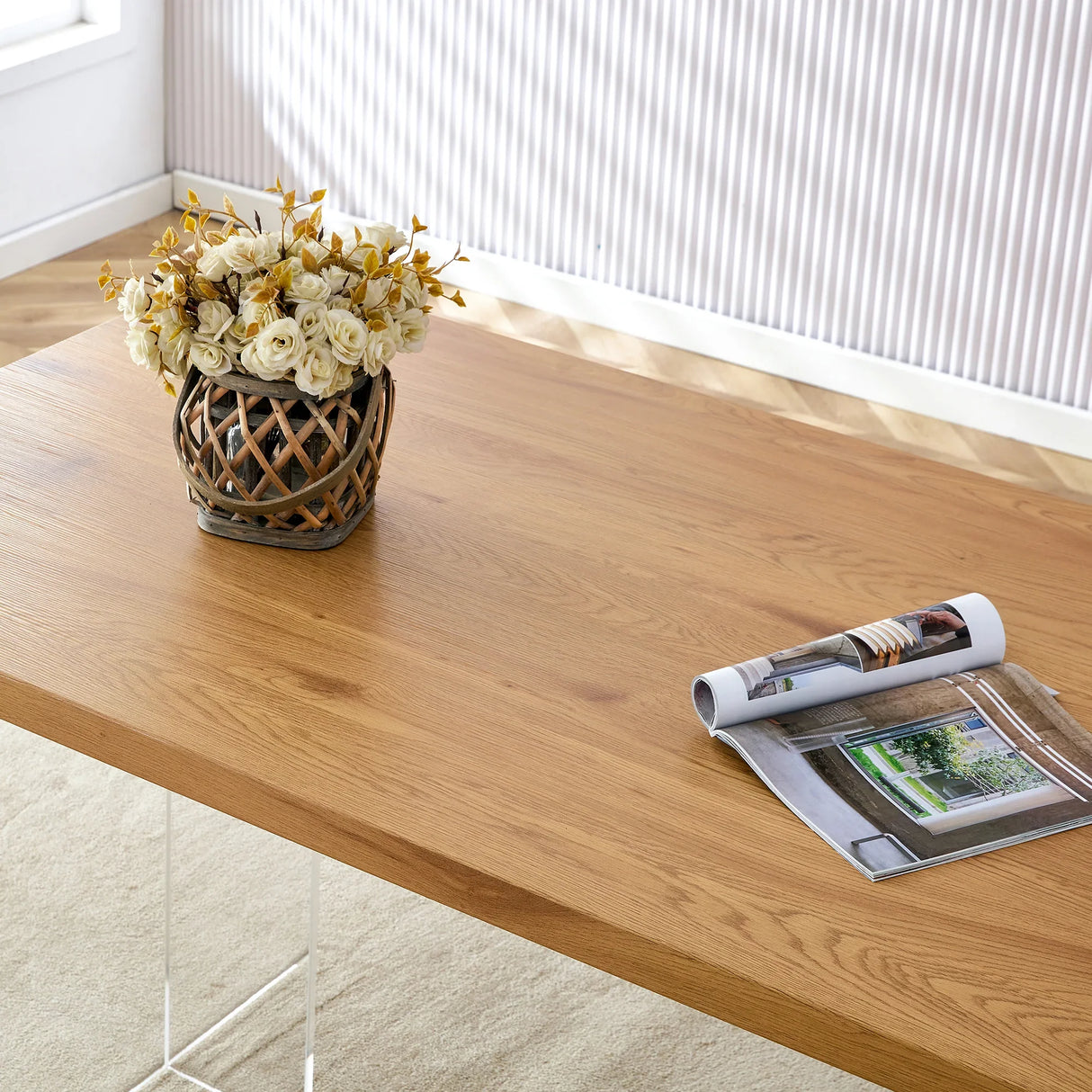 Dining Table With Wooden Top And Clear Acrylic Legs Natural - Furniture Home Direct