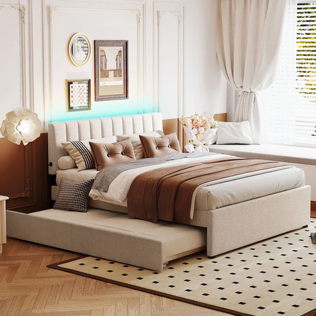 Upholstered Platform Bed With Trundle - Furniture Home Direct