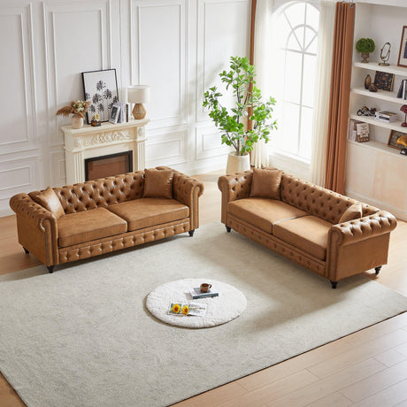2 PC Living Room Set With Solid Frame - Light Brown - Furniture Home Direct