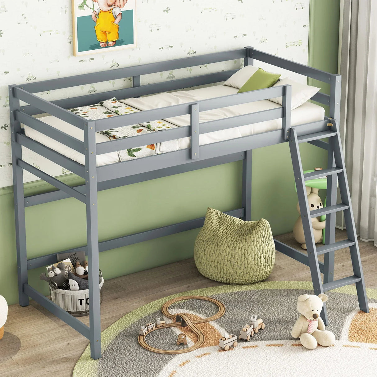 High Loft Bed With Inclined Ladder, Guardrails - Furniture Home Direct