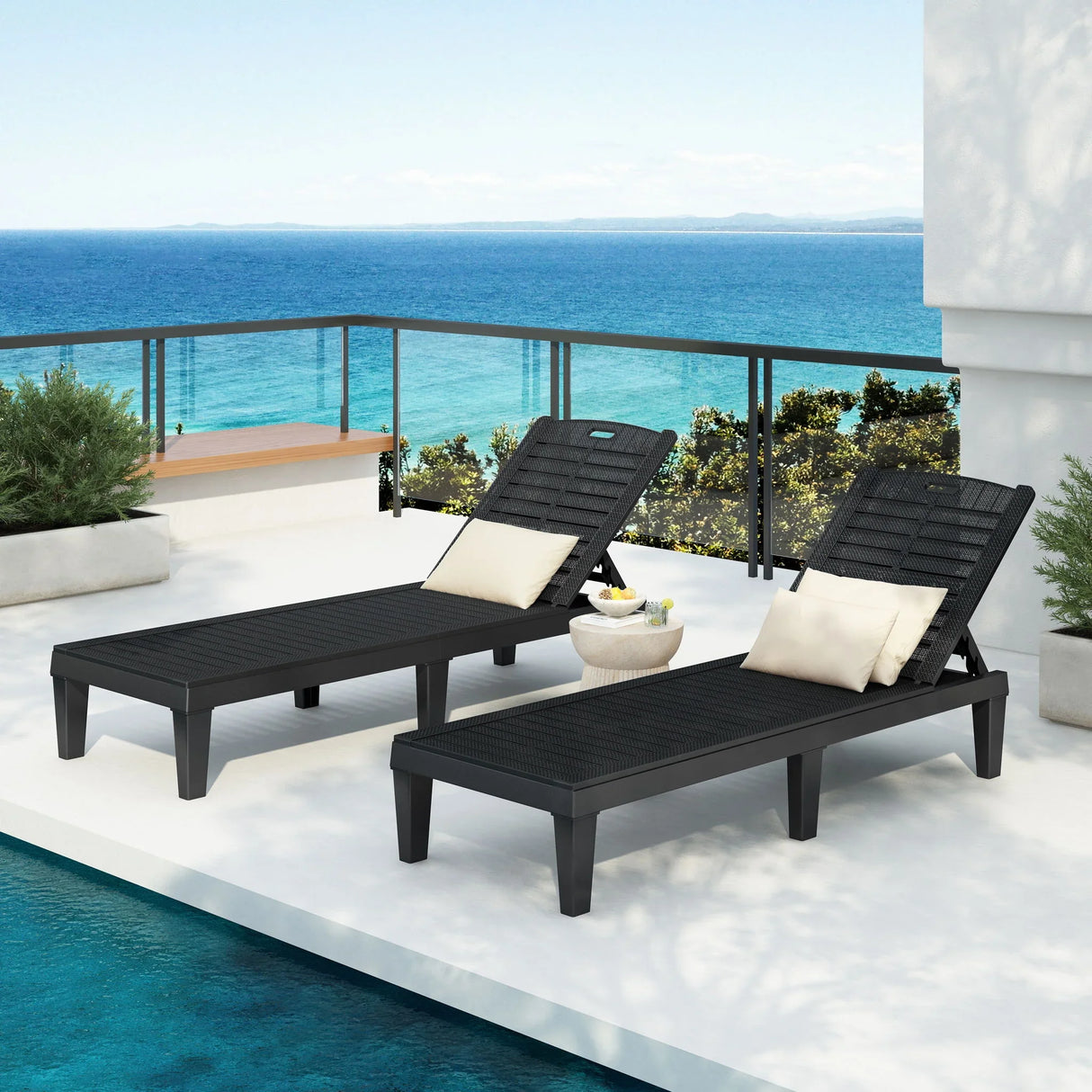 2 Piece Outdoor Chaise Lounges With Adjustable Backrest - Furniture Home Direct