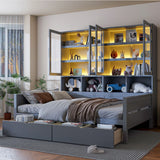 Daybed With Glass Door Storage Cabinets, Built In LED Lighting And Shelves - Furniture Home Direct
