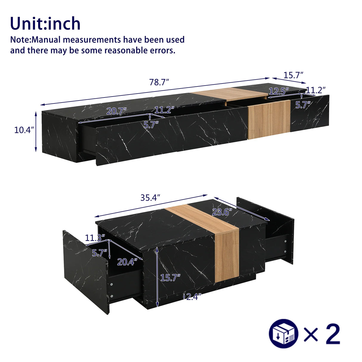 TV Stand Modern Marble Look With Wood Accent Black - Furniture Home Direct