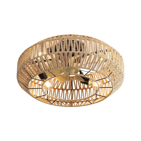 20" New Boho Caged Ceiling Fan With Enclosed Rattan 6 Speeds Remote Control Reversible Dc Motor For Living Room - Rattan - Furniture Home Direct