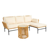3 Piece Sectional Outdoor Patio Wicker Furniture Set - Natural Yellow / Creme - Furniture Home Direct