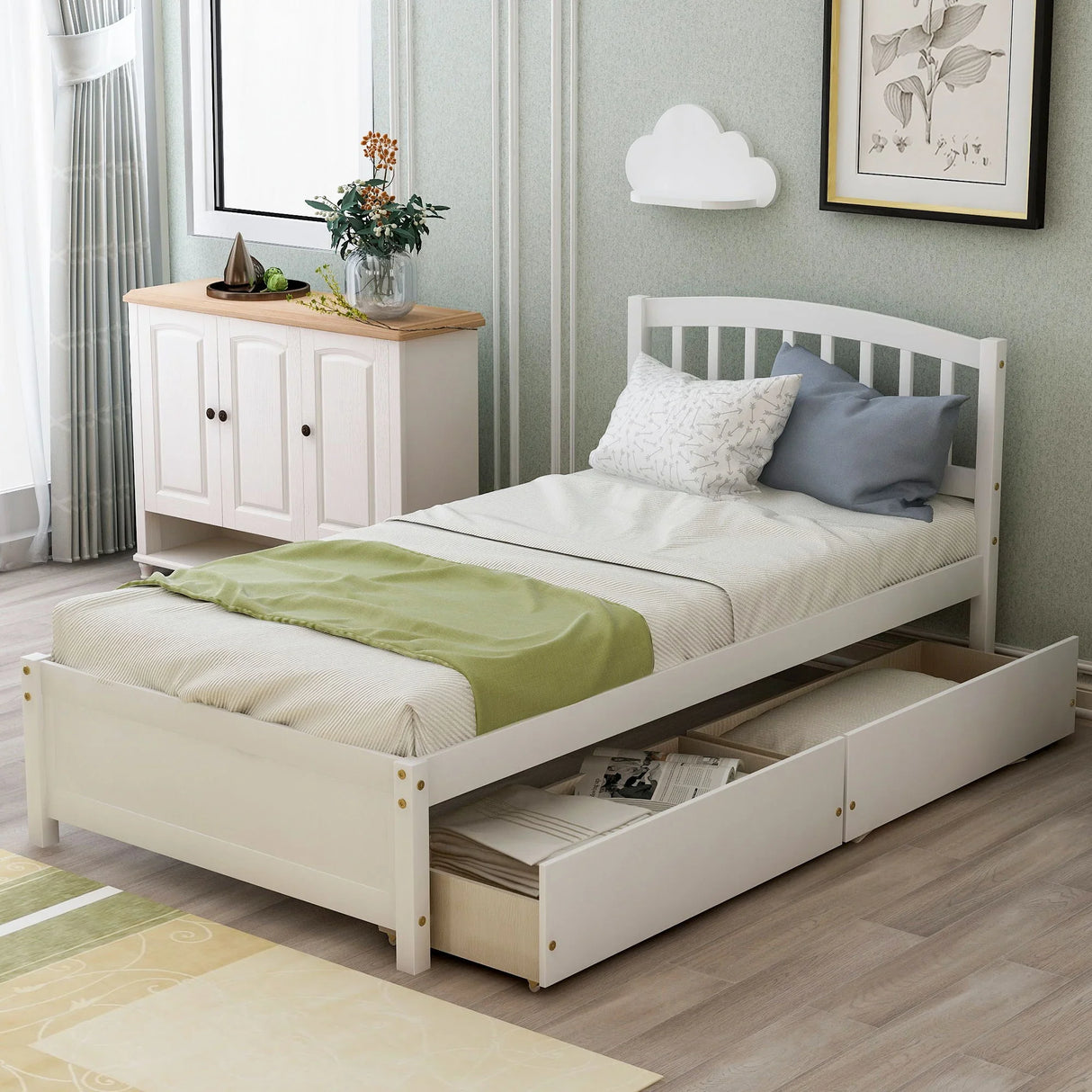 Platform Storage Bed Wood Bed Frame With Two Drawers And Headboard - Furniture Home Direct