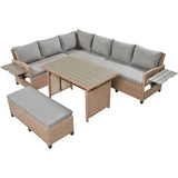 Outdoor Sectional with 2 Extendable Side Tables and Washable Covers - Brown - Furniture Home Direct