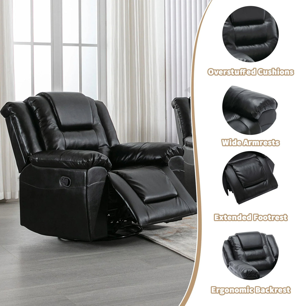 360° Swivel And Rocking Home Theater Recliner Manual Recliner Chair With Wide Armrest For Living Room - Furniture Home Direct