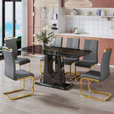 Dining Table With Imitation Marble Top, Modern Black - Furniture Home Direct