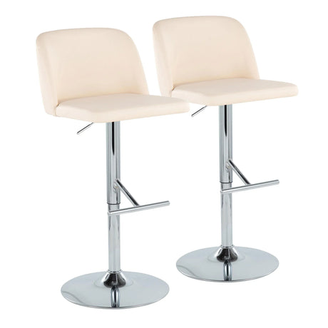 Toriano - Contemporary Adjustable Barstool With Swivel With Straight T Footrest (Set of 2) - Cream / Chrome - Furniture Home Direct