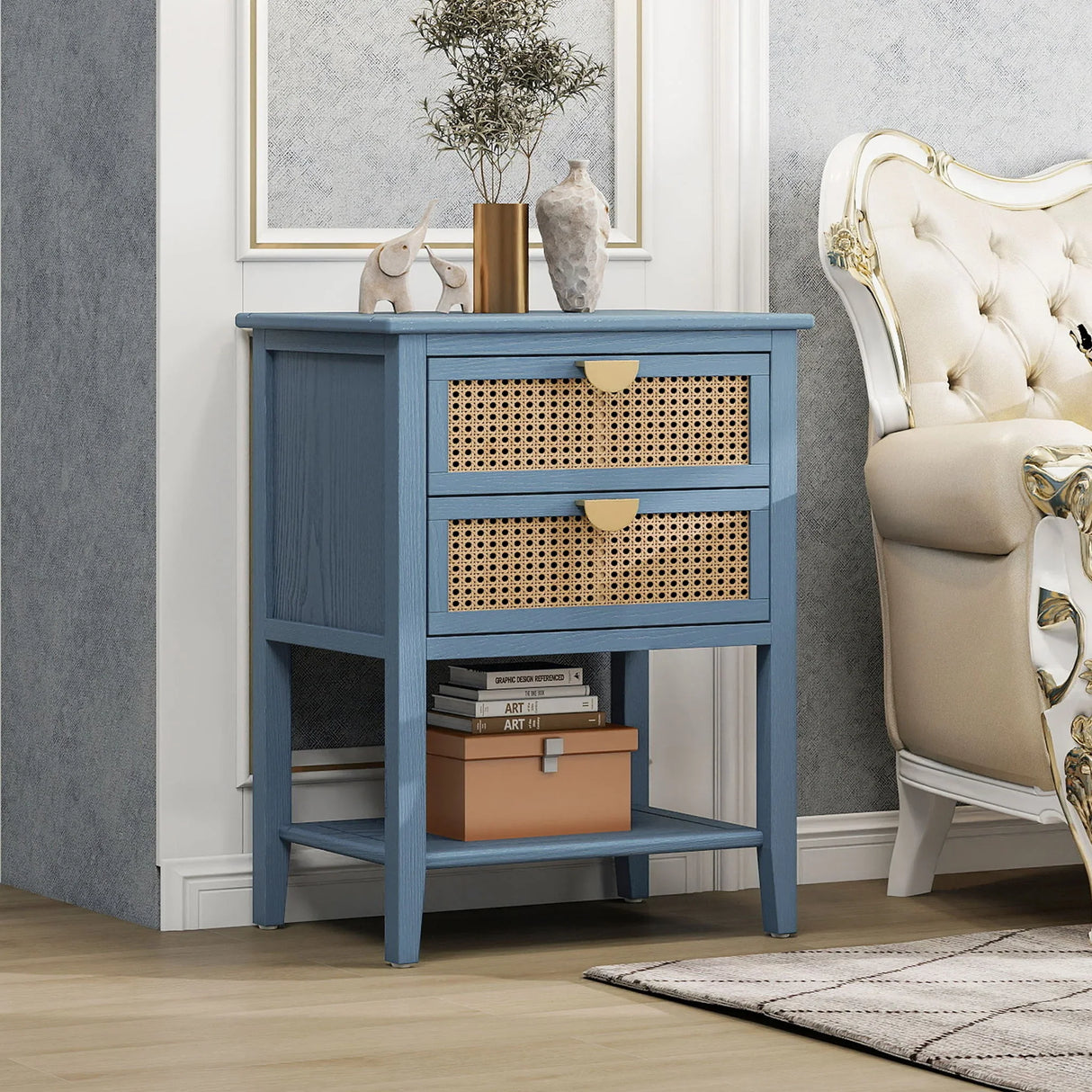 2 Drawer Side Table, Natural Rattan - Furniture Home Direct