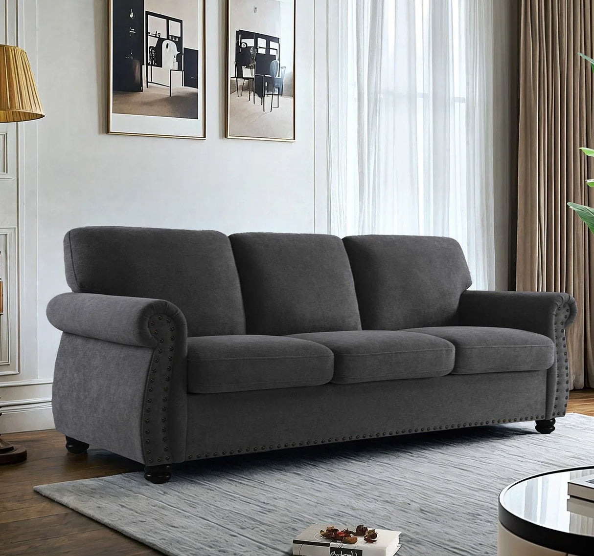 Soft Sofa, Upholstered 3 Seater Couch With High Density Foam, Loose Back Cushions And Turned Legs - Furniture Home Direct