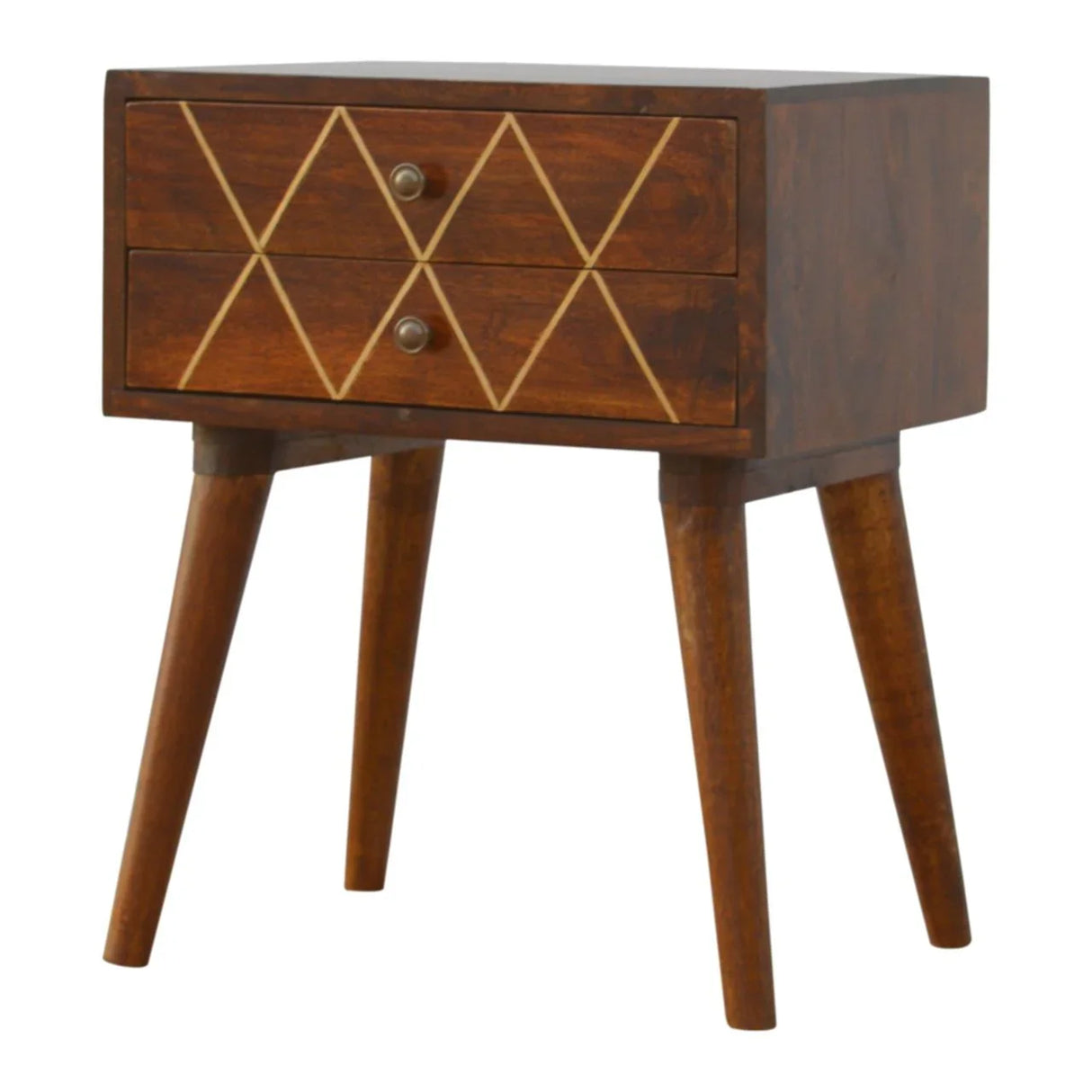 Inlay - Geo Brass Bedside Table - Chestnut - Furniture Home Direct