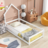 Wood Bed With House Shaped Headboard Floor Bed With Fences - Furniture Home Direct