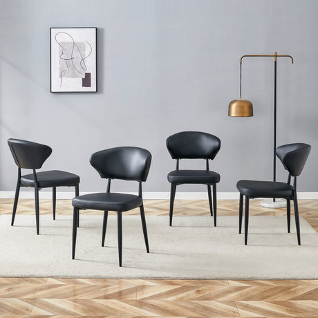 Dining Chairs Set Of 4 Modern PU Leather Metal Legs Black - Furniture Home Direct