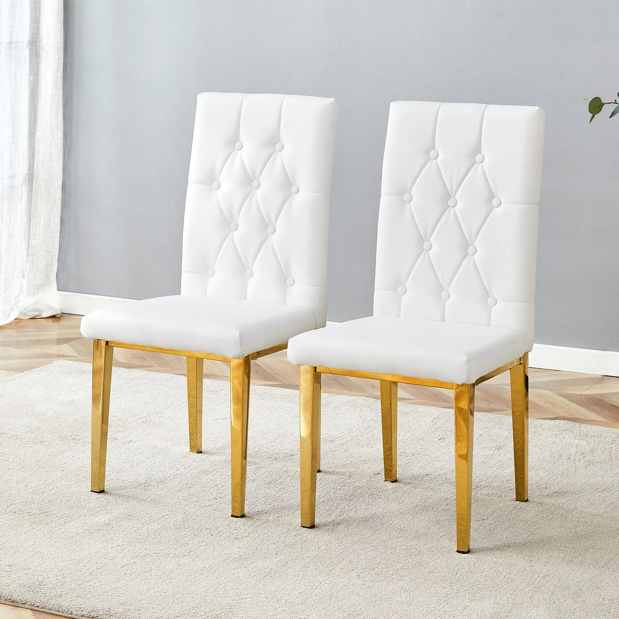Vintage Style Armless Dining Chairs Set With Grid And Buckle Design - Furniture Home Direct