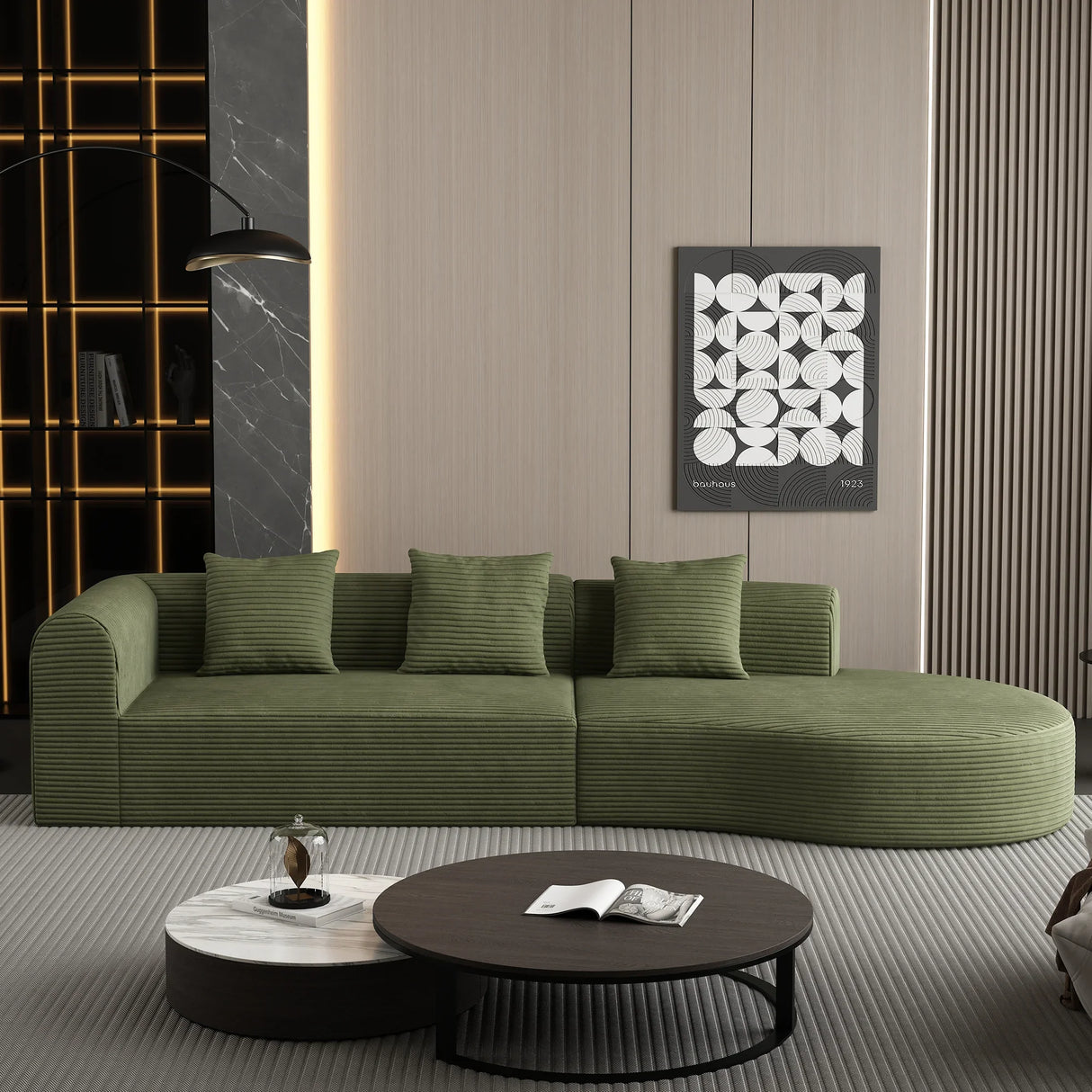 Modular Corduroy Stationary Sofa - Green - Furniture Home Direct