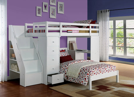 Freya - Twin Loft Bed With Storage (Not Including The Bottom Twin Bed) - White - Furniture Home Direct