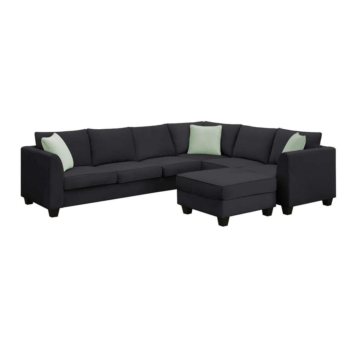L Shaped Sectional Sofa with Ottoman and Cushions Black - Furniture Home Direct