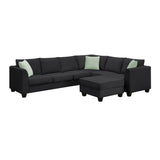 L Shaped Sectional Sofa with Ottoman and Cushions Black - Furniture Home Direct