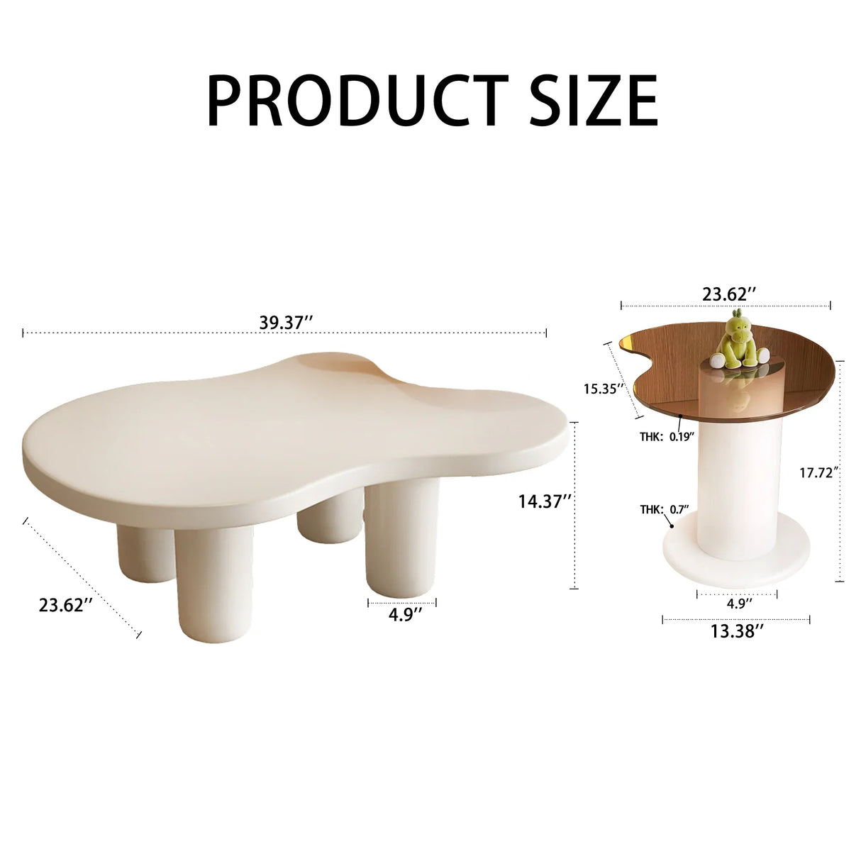 Nesting Coffee Tables Set Modern MDF Glass Two Tier Beige - Furniture Home Direct