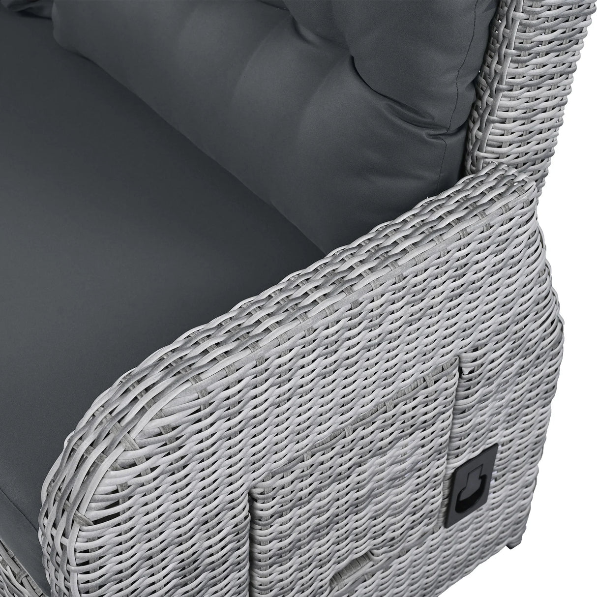6 Piece Patio Set With An Adjustable Table, Recliners With Extendable Side Tables, And 2 Ottomans - Gray - Furniture Home Direct