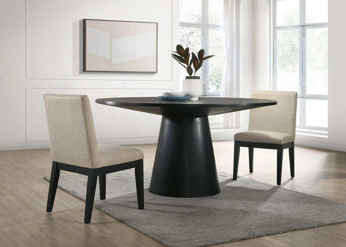 Jasper - Wide Contemporary Round Dining Table With Fabric Chairs Set - Furniture Home Direct